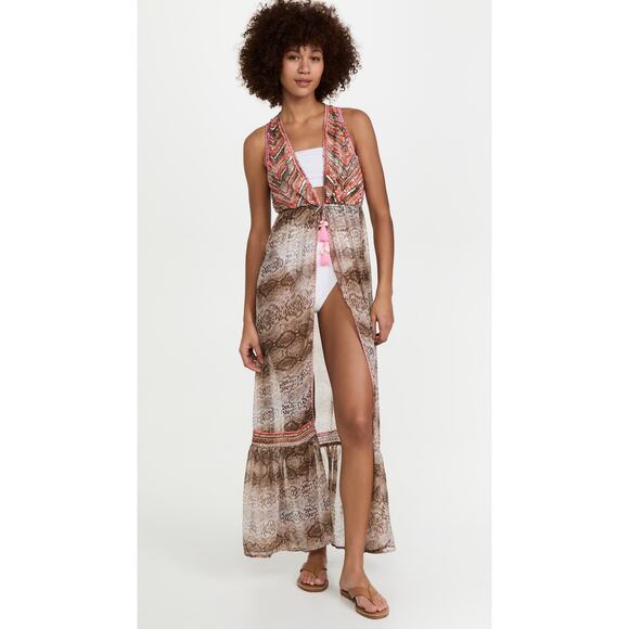 Ramy Brook Printed Silas Embellished Dress Neutral Combo - M